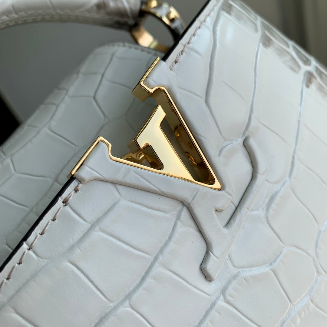 CAPUCINES BB 27 WHITE GREY TAURILLON GOLD HARDWARE