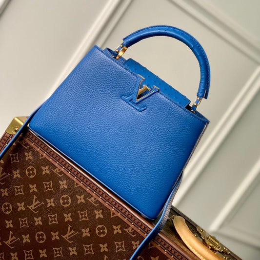 CAPUCINES BB 27 COBALT BLUE TAURILLON MOP GOLD HARDWARE