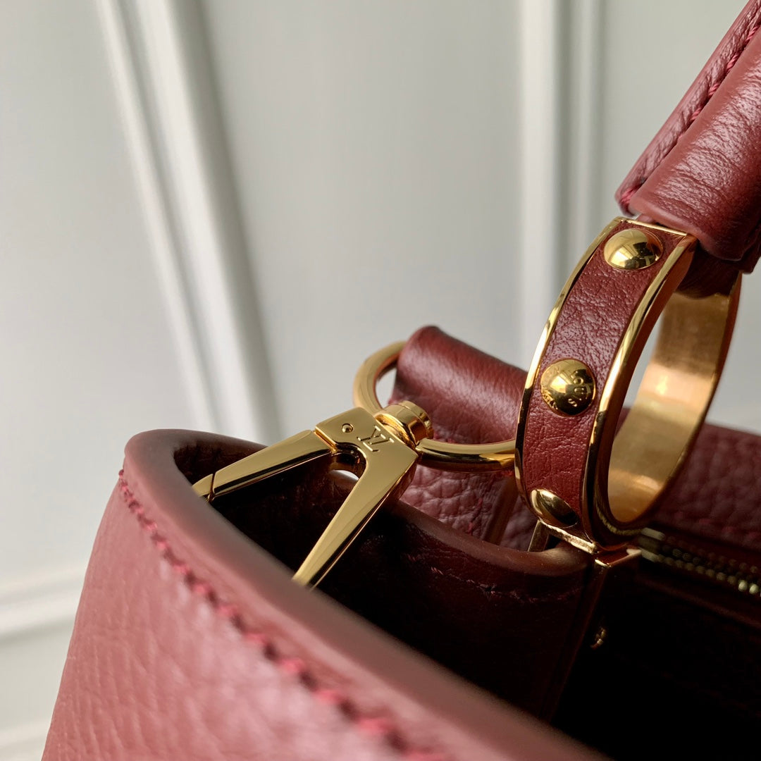 CAPUCINES BB 27 BURGUNDY TAURILLON MOP GOLD HARDWARE