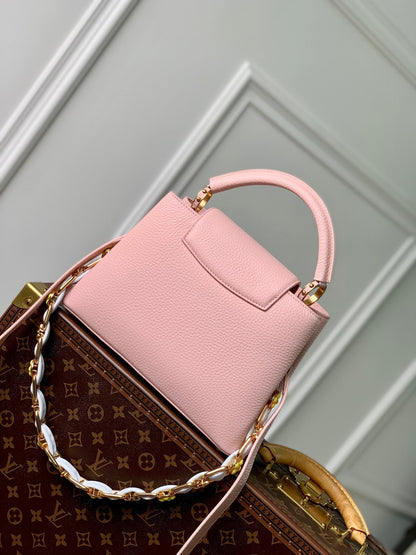 CAPUCINES BB 27 PINK TAURILLON TURQUOISE MOP GOLD HARDWARE