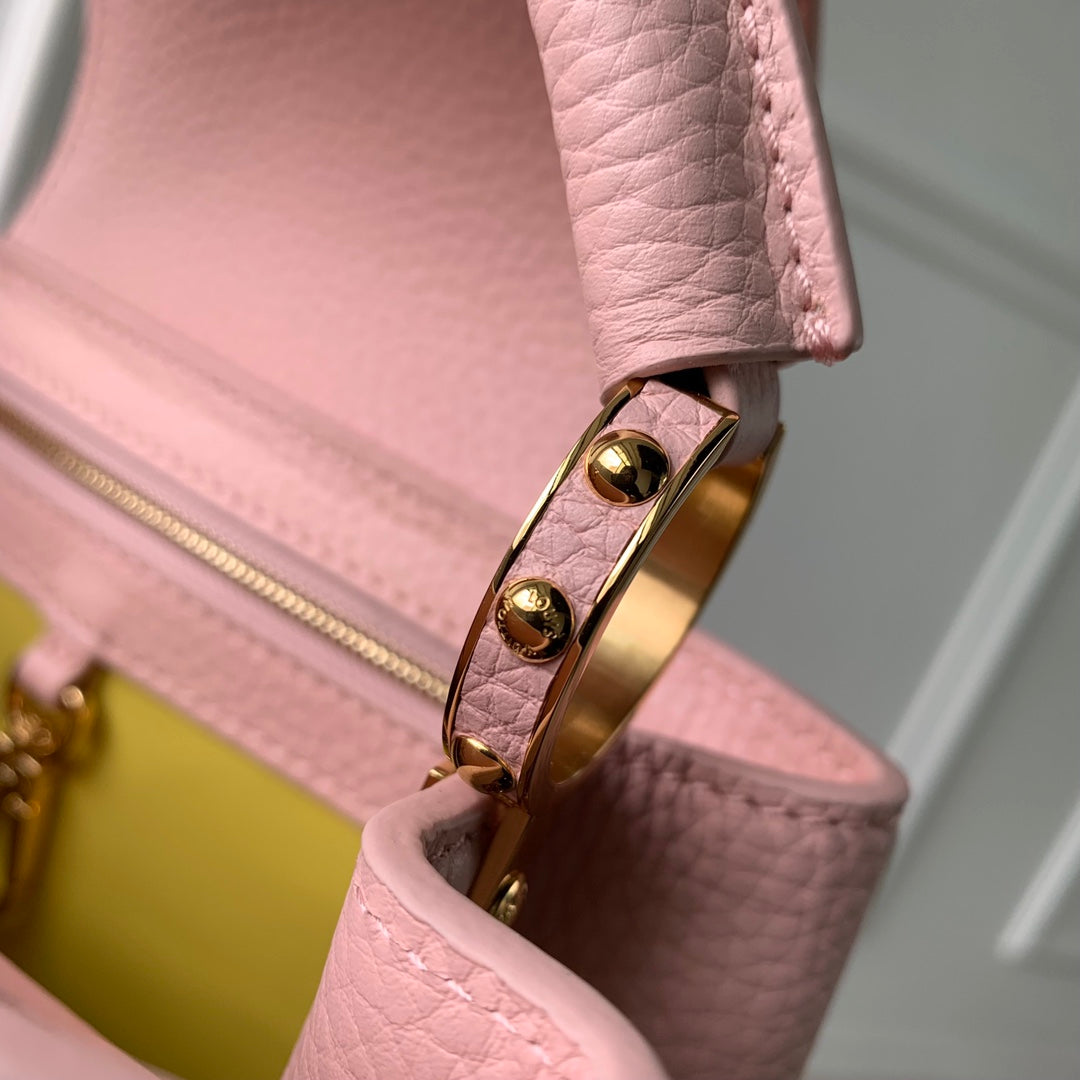 CAPUCINES BB 27 PINK TAURILLON TURQUOISE MOP GOLD HARDWARE