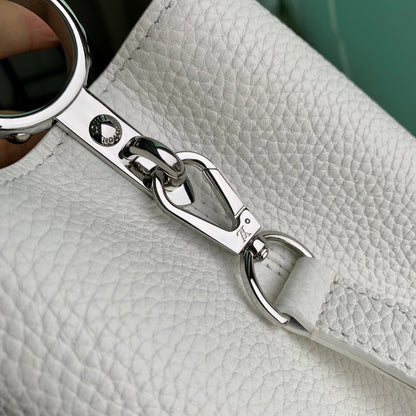 CAPUCINES BB 27 WHITE TAURILLON TURQUOISE SILVER HARDWARE