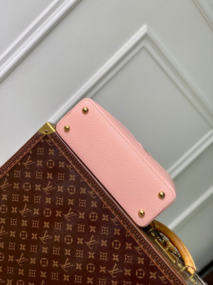 capucines bb 27 rose pink taurillon leather gold hardware
