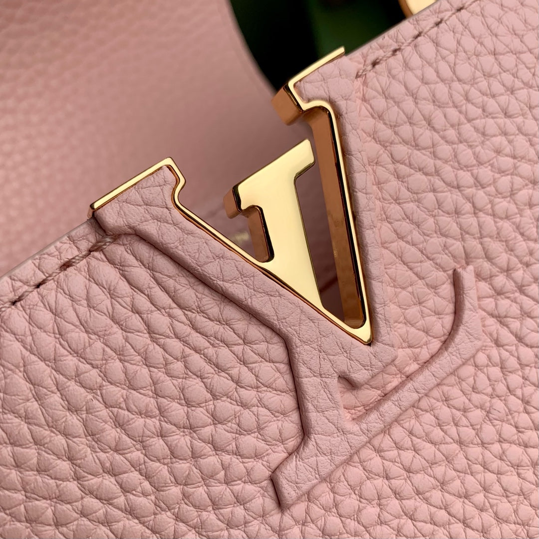 capucines bb 27 rose pink taurillon leather gold hardware