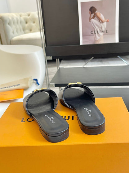 lv capri flat mule black calfskin