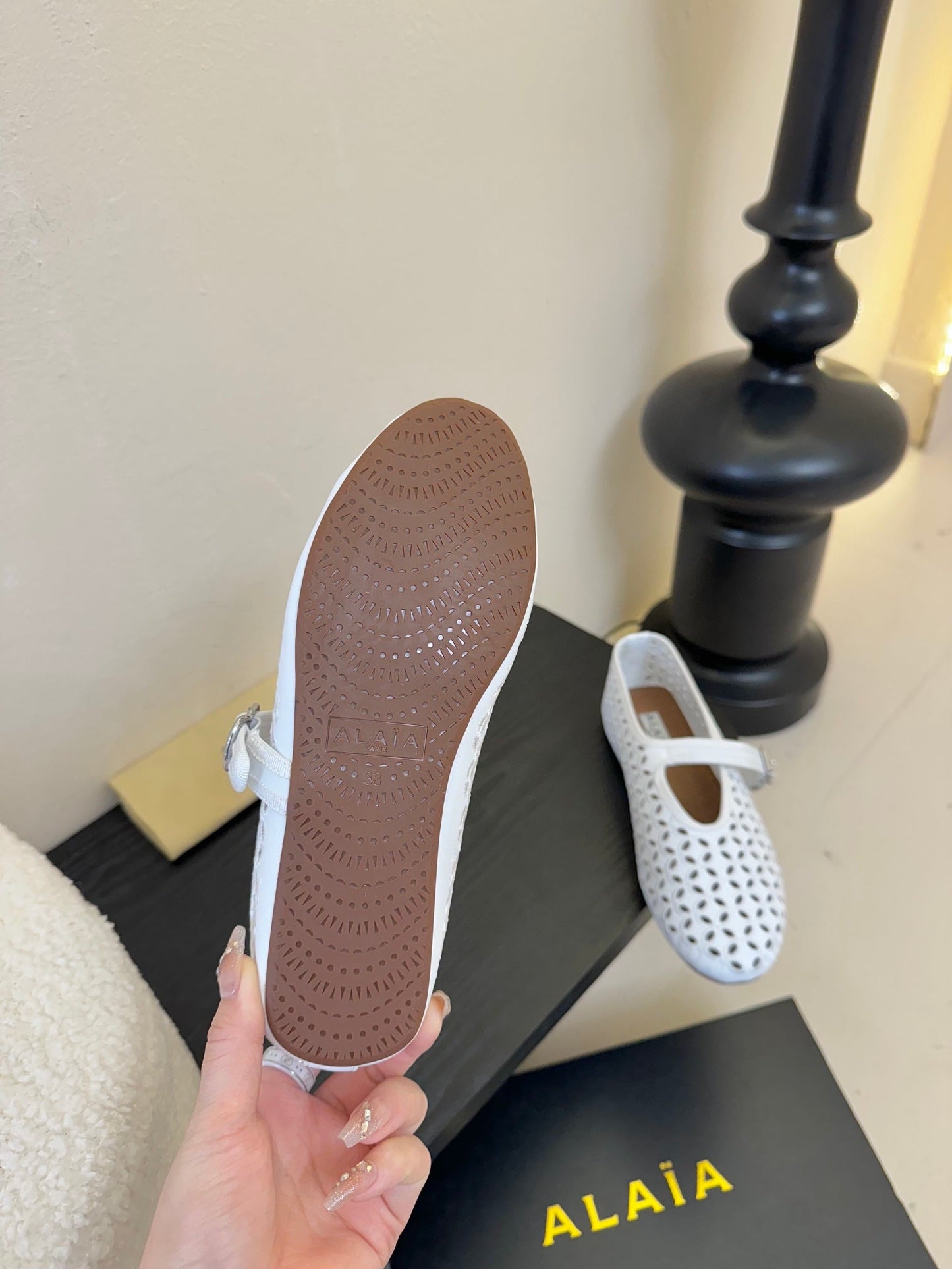 Alaia 25 Mary Jane Mesh Ballet Flats White Calfskin 297033