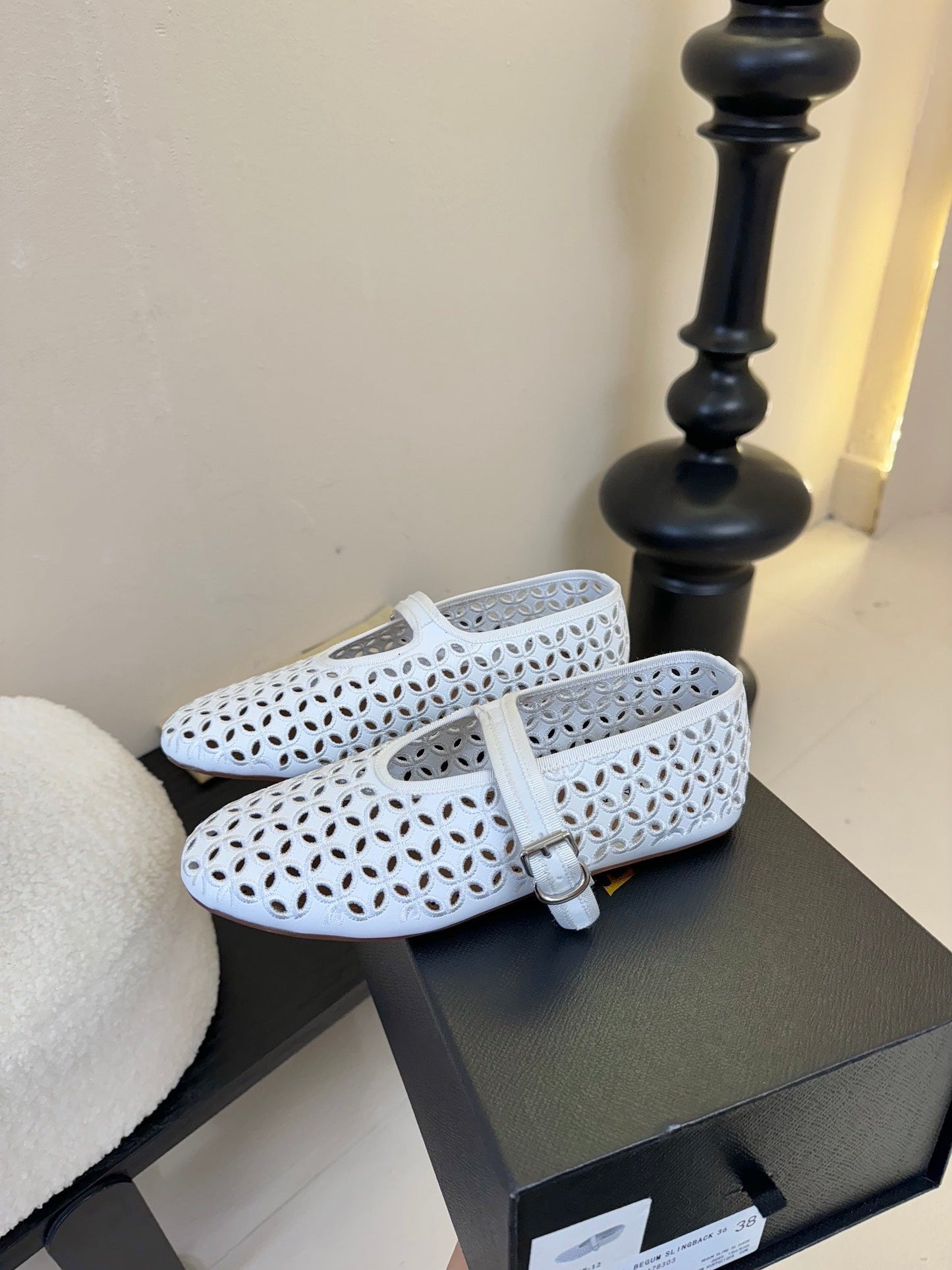 Alaia 25 Mary Jane Mesh Ballet Flats White Calfskin 297033