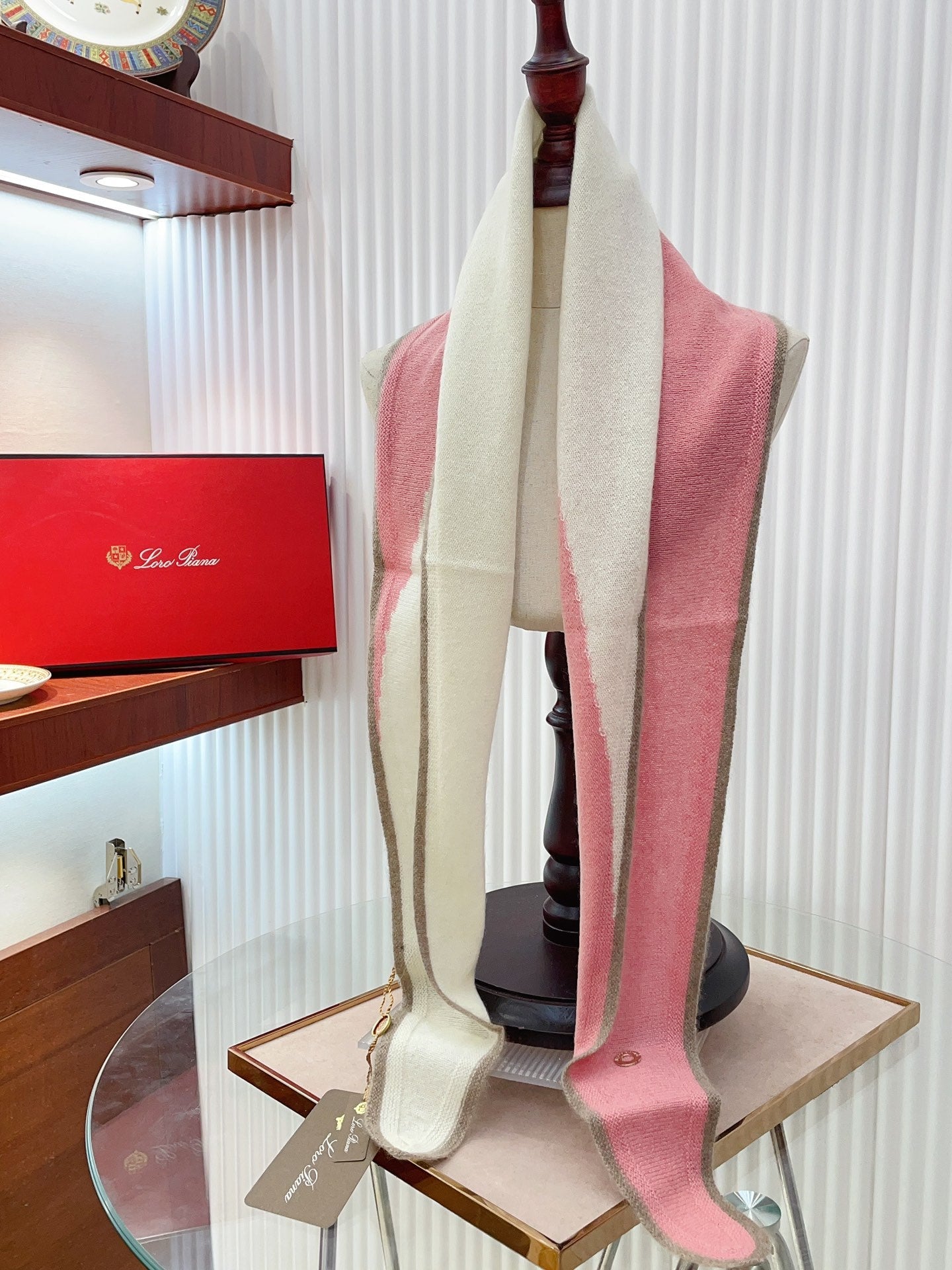 LP Yodo Scarf 150 CM In White Mix Pink Cashmere  130488