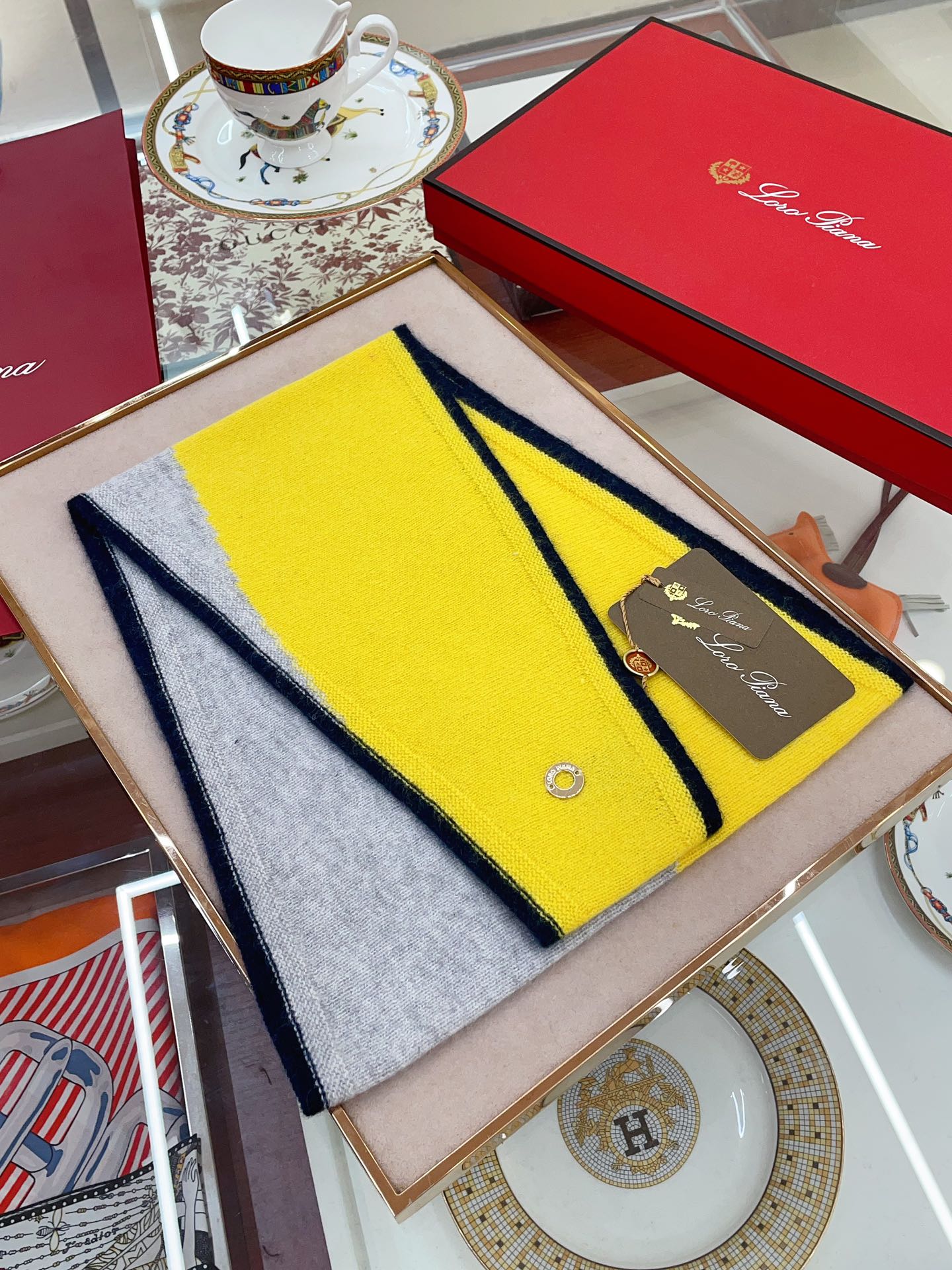 LP Yodo Scarf 150 CM In Grey Mix Yellow Cashmere  130489