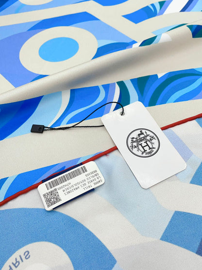 Le Reve De Julia Scarf 90 CM In Blue Colorful Silk Twill 198578
