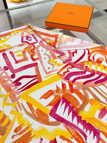 Le Cavalier A La Trompette Scarf 90 CM In Colorful Silk 208589