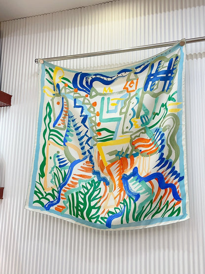 Le Cavalier A La Trompette Scarf 90 CM In Colorful Silk 208590