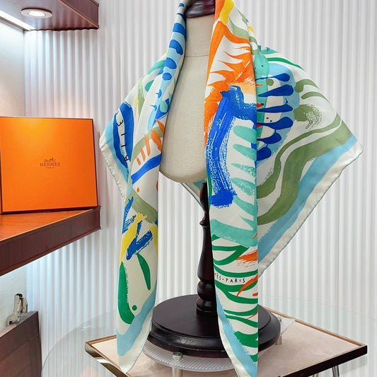 Le Cavalier A La Trompette Scarf 90 CM In Colorful Silk 208590