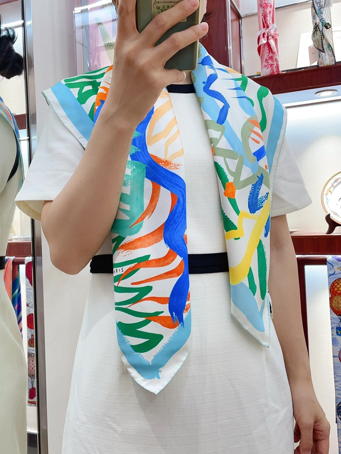 Le Cavalier A La Trompette Scarf 90 CM In Colorful Silk 208590