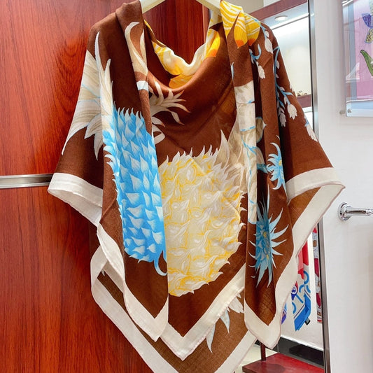 Carré Index Bromeliaceae 135 CM In Brown Colorful Silk Cashmere 228991
