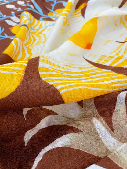 Carré Index Bromeliaceae 135 CM In Brown Colorful Silk Cashmere 228991