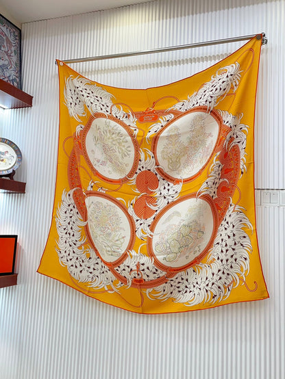 Legende Brodee Scarf 140 CM In Orange Colorful Cashmere And Silk 235415