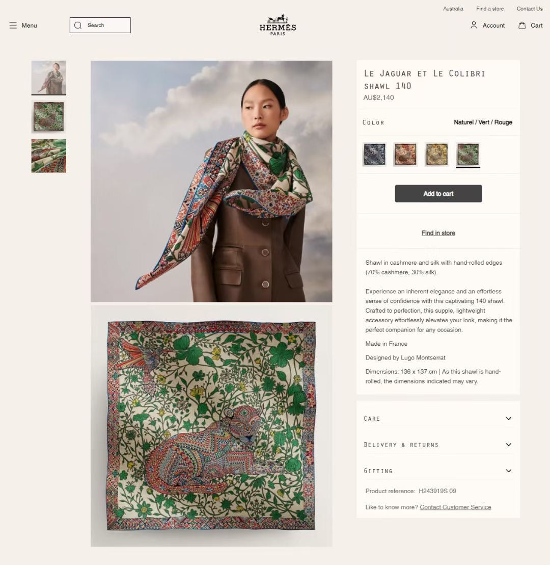 Le Jaguar Et Le Colibri Shawl 135 CM Green Colorful Cashmere And Silk 281676