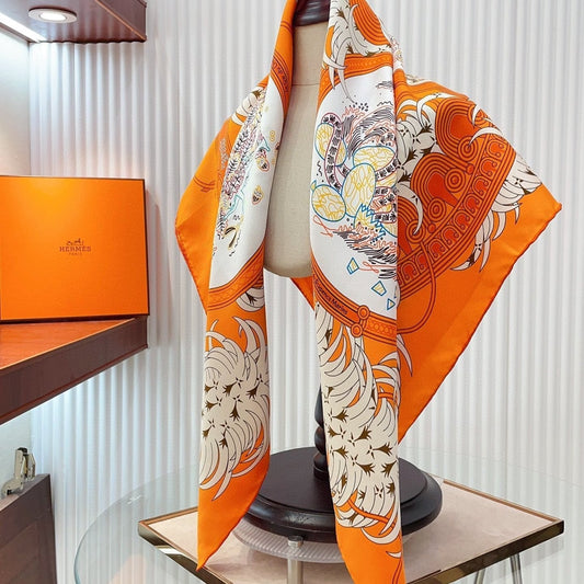 Legende Brodee Scarf 90 CM In Orange Colorful Silk Twill 300423
