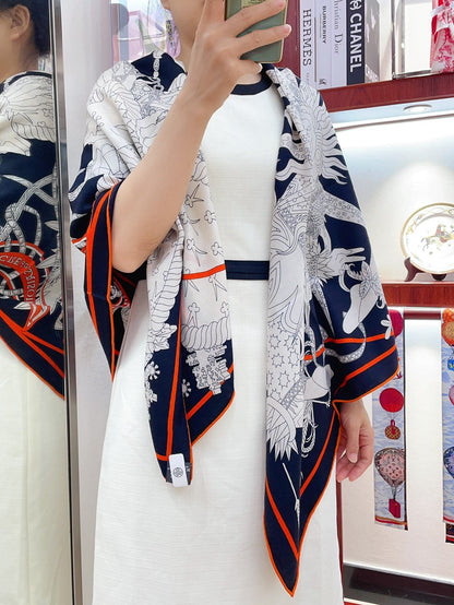 Le Sacre Des Saisons Scarf 140 CM In Colorful Cashmere And Silk 300430