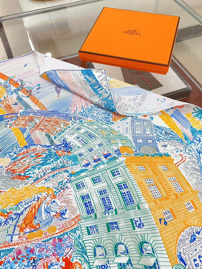 Les Folies Du Faubourg Scarf 90 CM In Colorful Silk Twill 304375