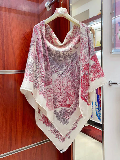 Le Jardin De Leila Au Bloc Shawl 135 CM In Pink Red Cashmere And Silk 316264