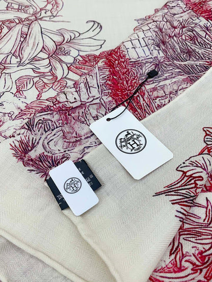 Le Jardin De Leila Au Bloc Shawl 135 CM In Pink Red Cashmere And Silk 316264