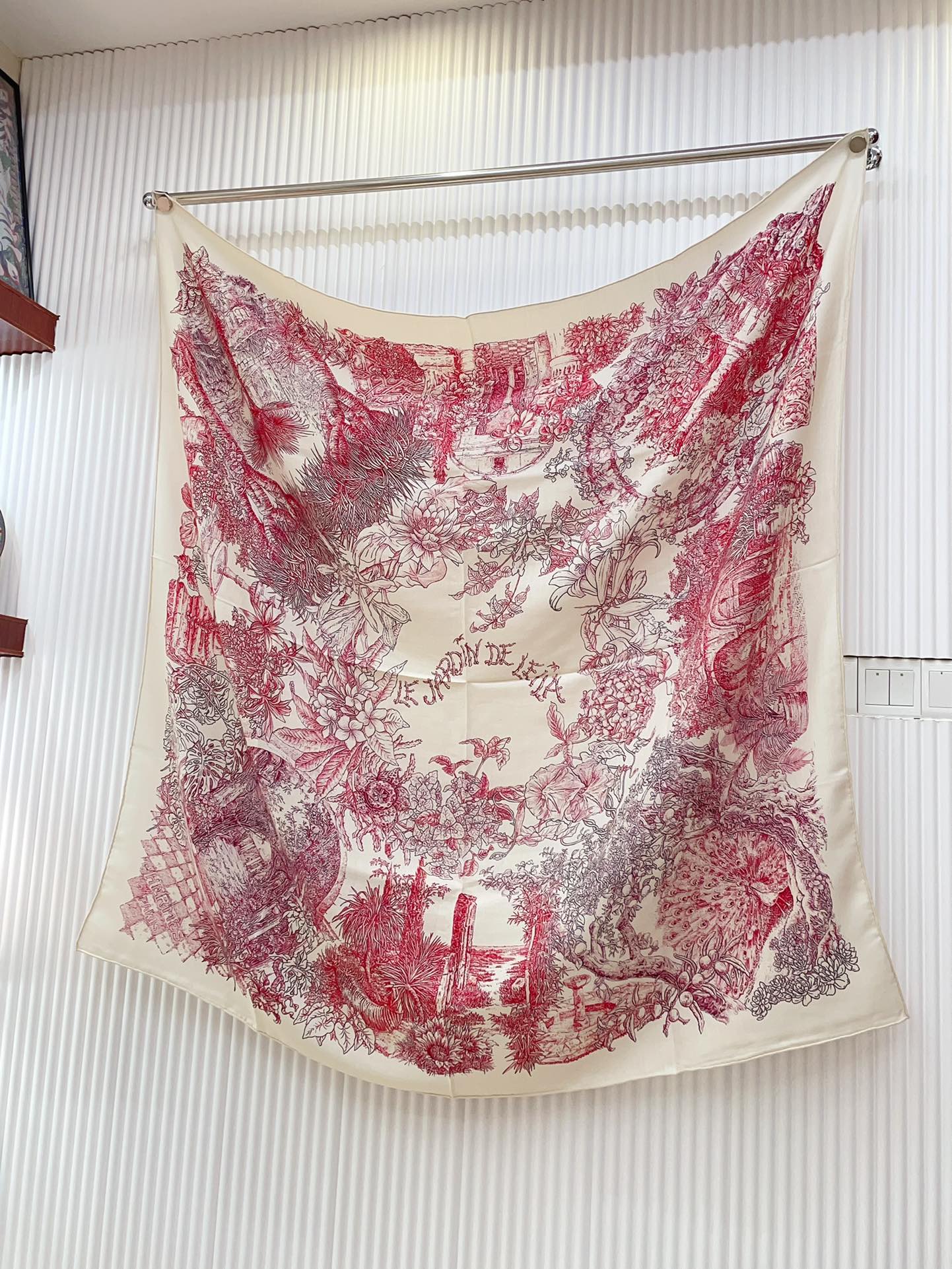 Le Jardin De Leila Au Bloc Shawl 135 CM In Pink Red Cashmere And Silk 316264