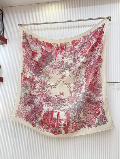 Le Jardin De Leila Au Bloc Shawl 135 CM In Pink Red Cashmere And Silk 316264