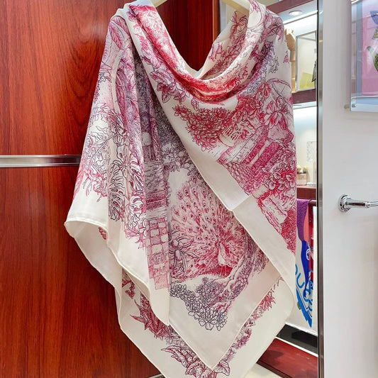 Le Jardin De Leila Au Bloc Shawl 135 CM In Pink Red Cashmere And Silk 316264