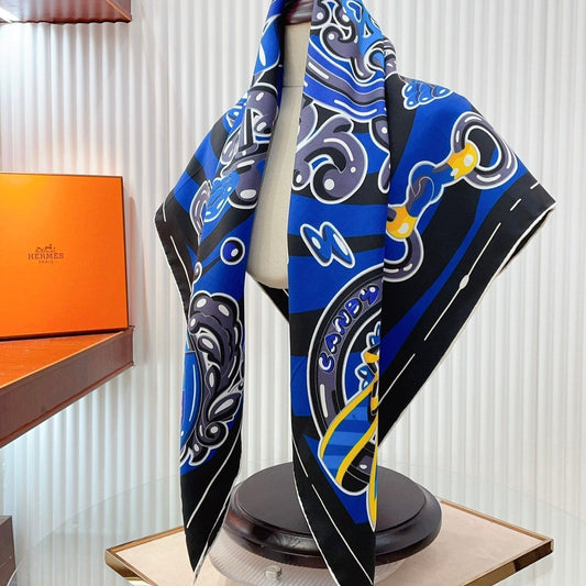 Candy Libris Scarf 90 CM In Dark Blue Colorful Silk Twill 319212