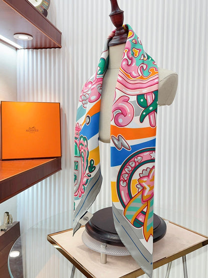 Candy Libris Scarf 90 CM In Pink Colorful Silk Twill  319213