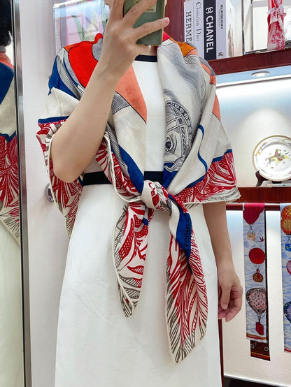 Cavalier en Formes shawl 140 CM In Red Colorful Cashmere And Silk 331717