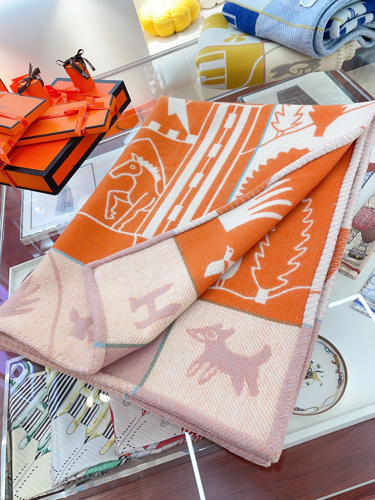Baby Blankets 140 CM In Orange Mix Light Pink Cashmere And Fine Wool 341413