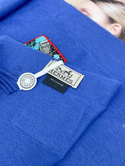 BADGES SOIE MUFFLER 180 CM SCRAF IN COBALT BLUE CASHMERE