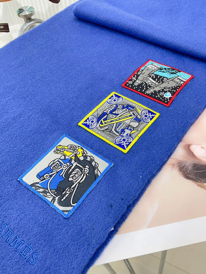 BADGES SOIE MUFFLER 180 CM SCRAF IN COBALT BLUE CASHMERE