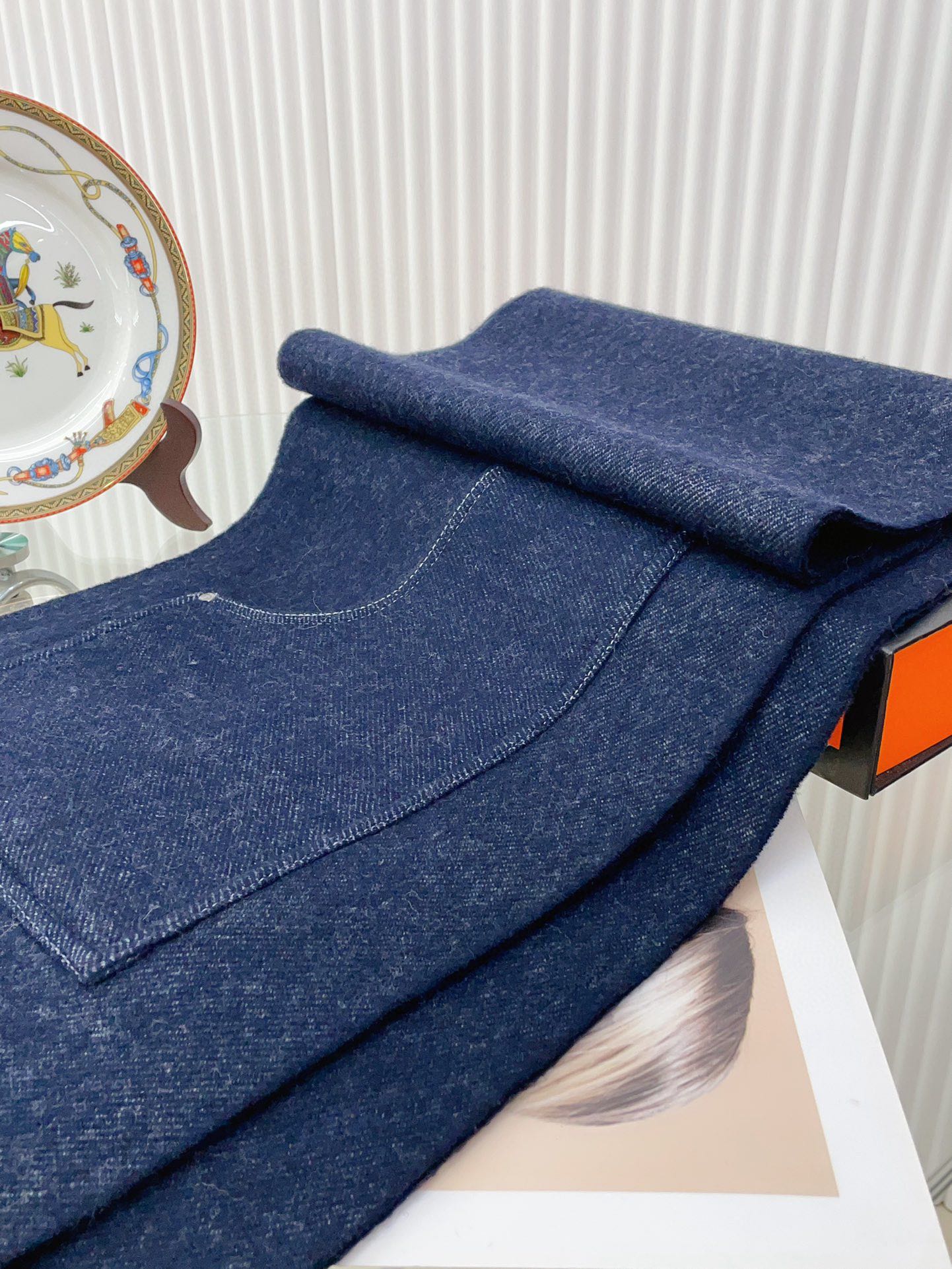 Cargo muffler Scarf 190 CM Navy Blue Wool 375381