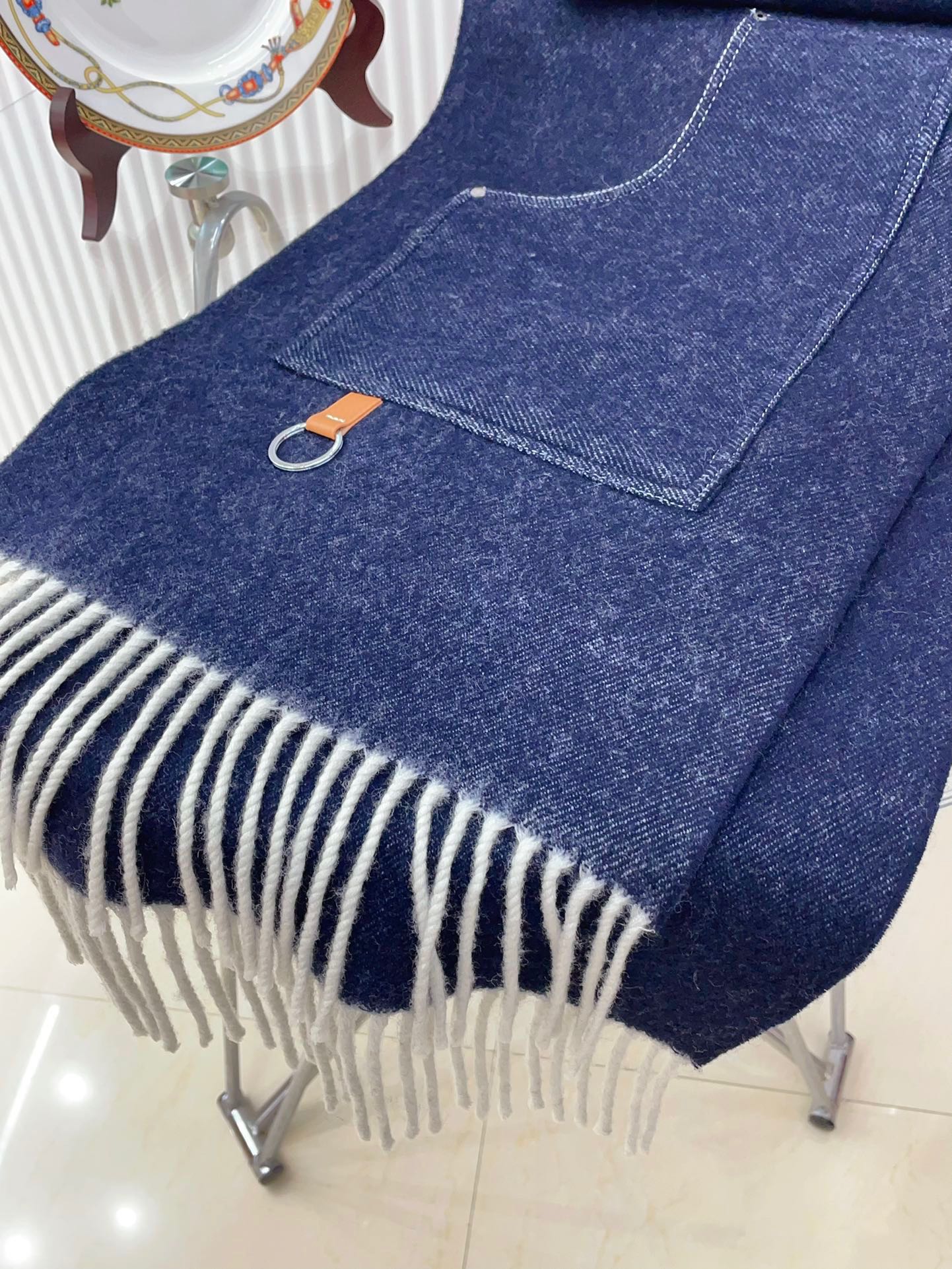 Cargo muffler Scarf 190 CM Navy Blue Wool 375381