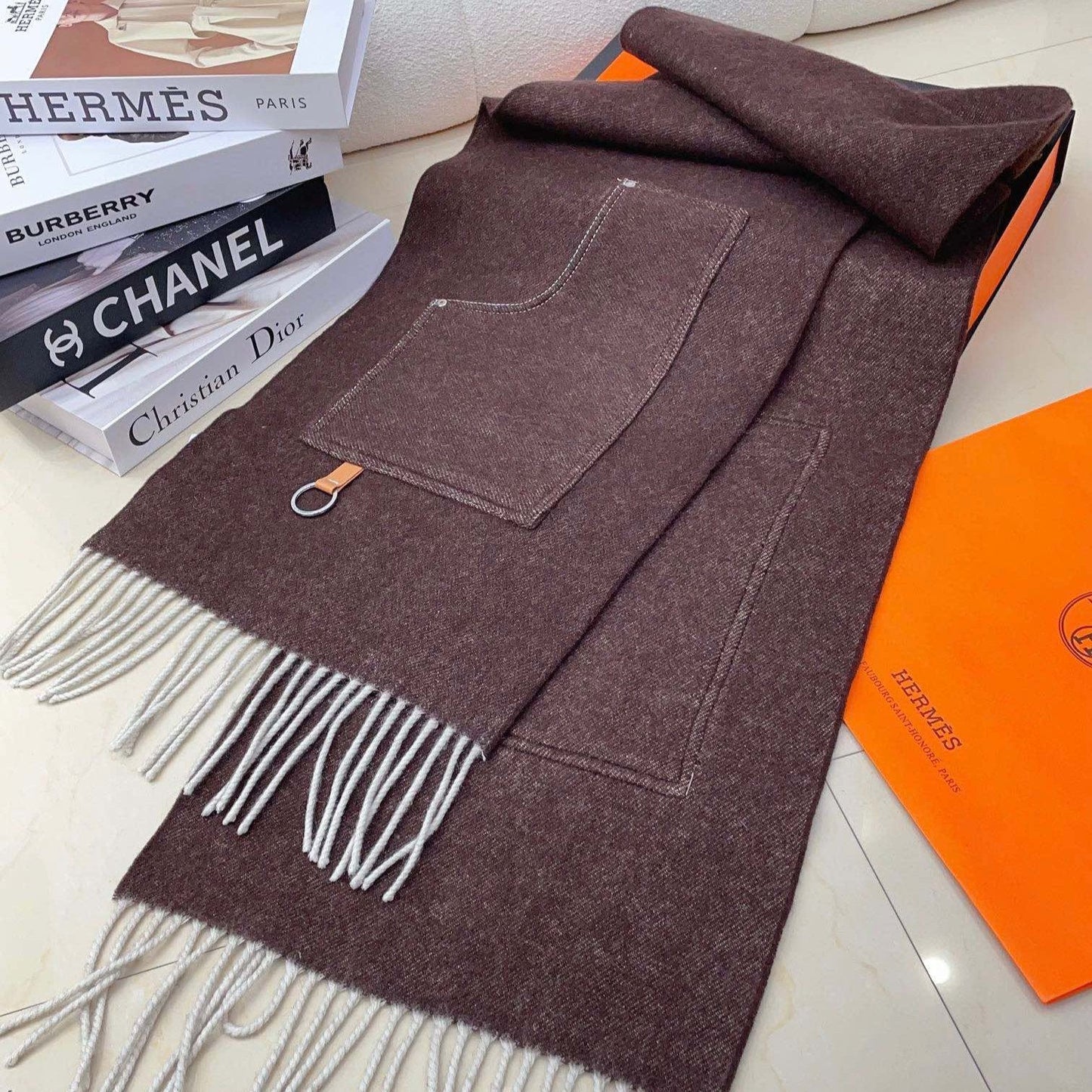 Cargo muffler Scarf 190 CM Dark Brown Wool 375382