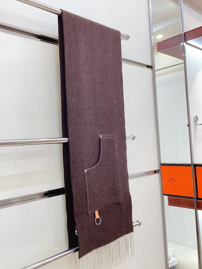 Cargo muffler Scarf 190 CM Dark Brown Wool 375382