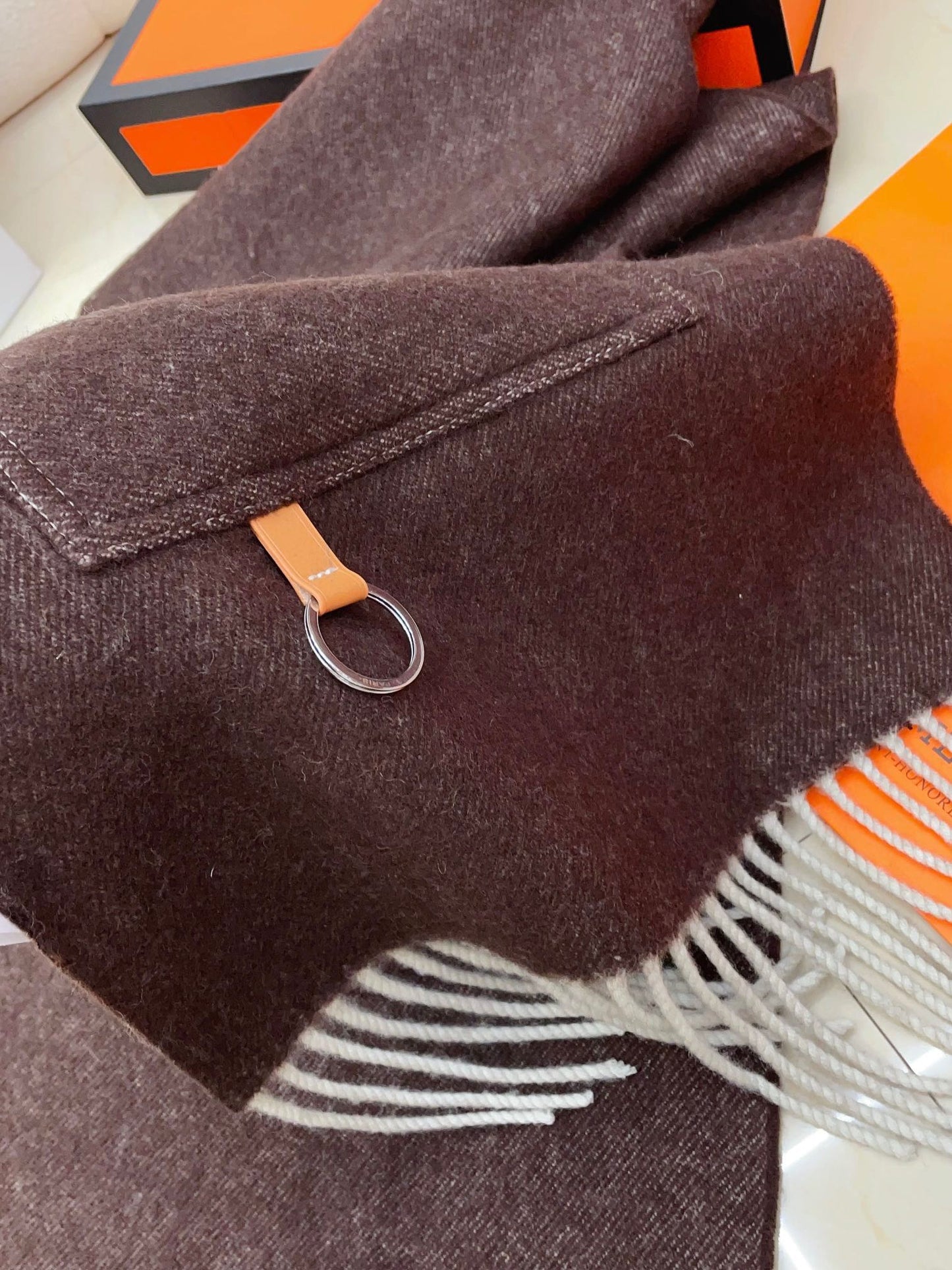 Cargo muffler Scarf 190 CM Dark Brown Wool 375382