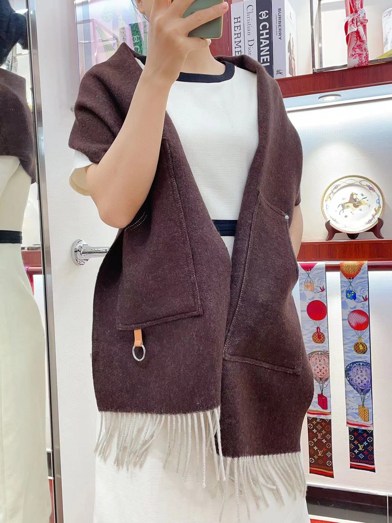 Cargo muffler Scarf 190 CM Dark Brown Wool 375382