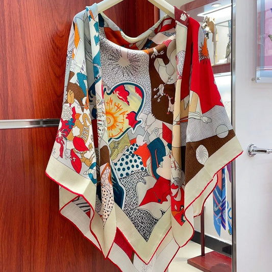Ca Decoiffe ! Scarf 140 CM In White Colorful Cashmere And Silk 378470