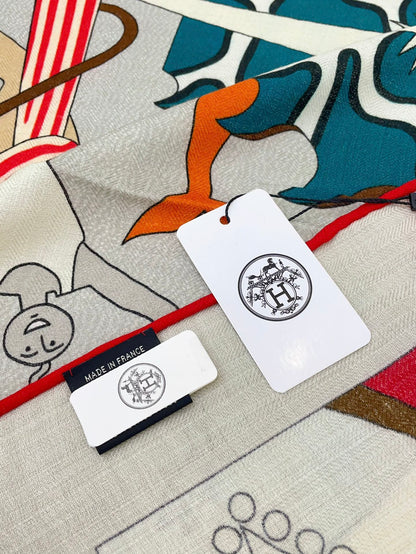 Ca Decoiffe ! Scarf 140 CM In White Colorful Cashmere And Silk 378470