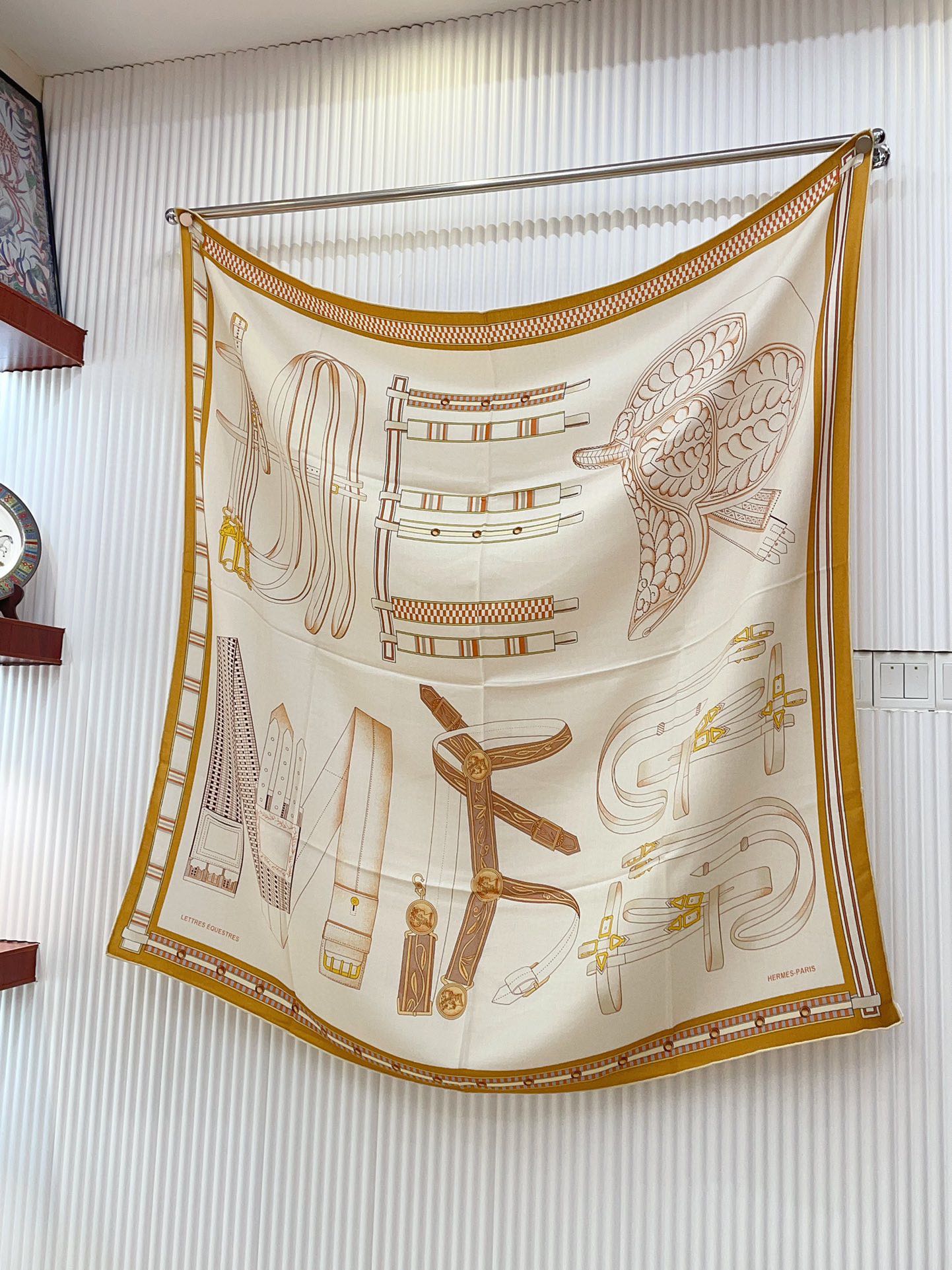 Lettres Equestres Shawl 140 CM White Colorful Cashmere And Silk 398259