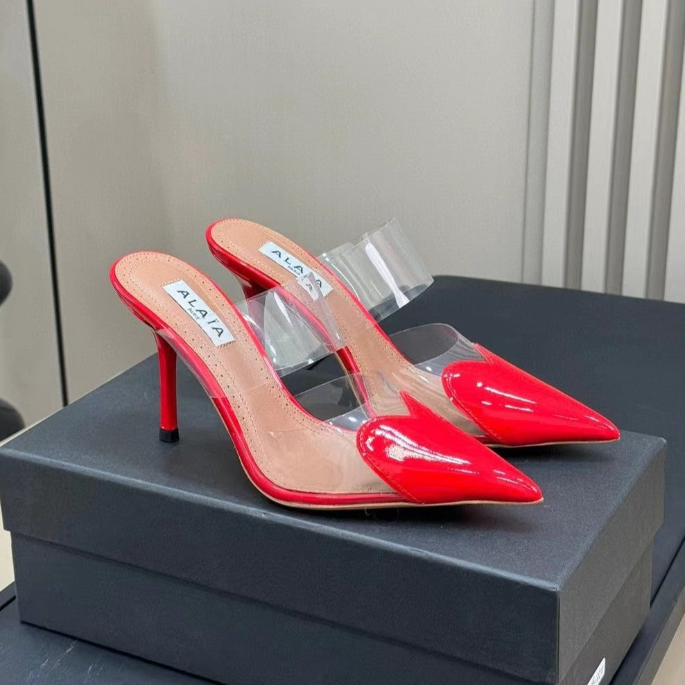 alaia mule 90 optic red heart lambskin