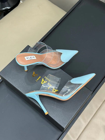 alaia mule 90 optic cloud blue heart lambskin
