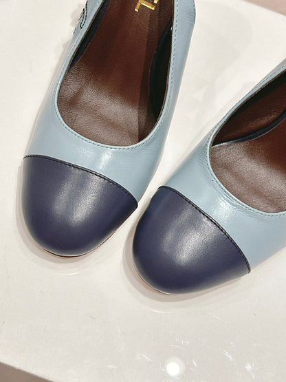 CC 24P SLINGBACKS 95MM TURQUOISE BLACK LAMBSKIN