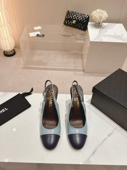 CC 24P SLINGBACKS 95MM TURQUOISE BLACK LAMBSKIN