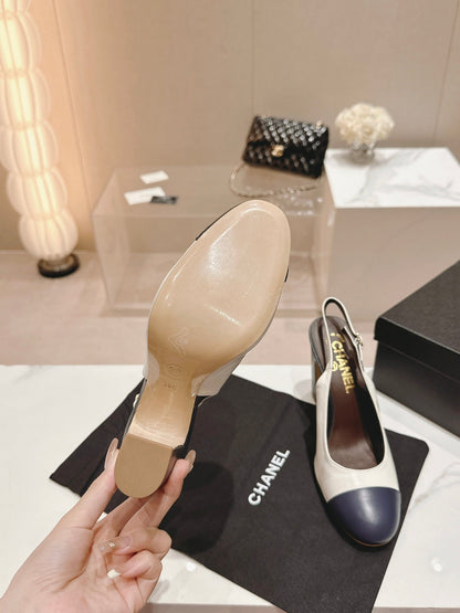 CC 24P SLINGBACKS 95MM WHITE BLACK LAMBSKIN